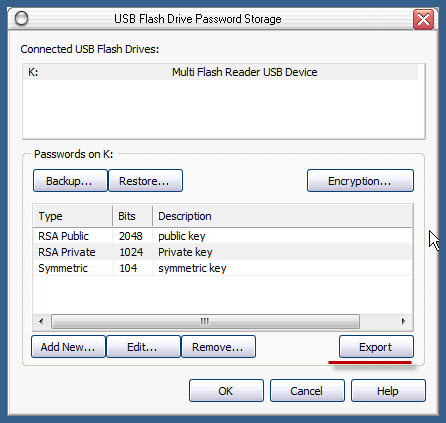 export usb key to the key file